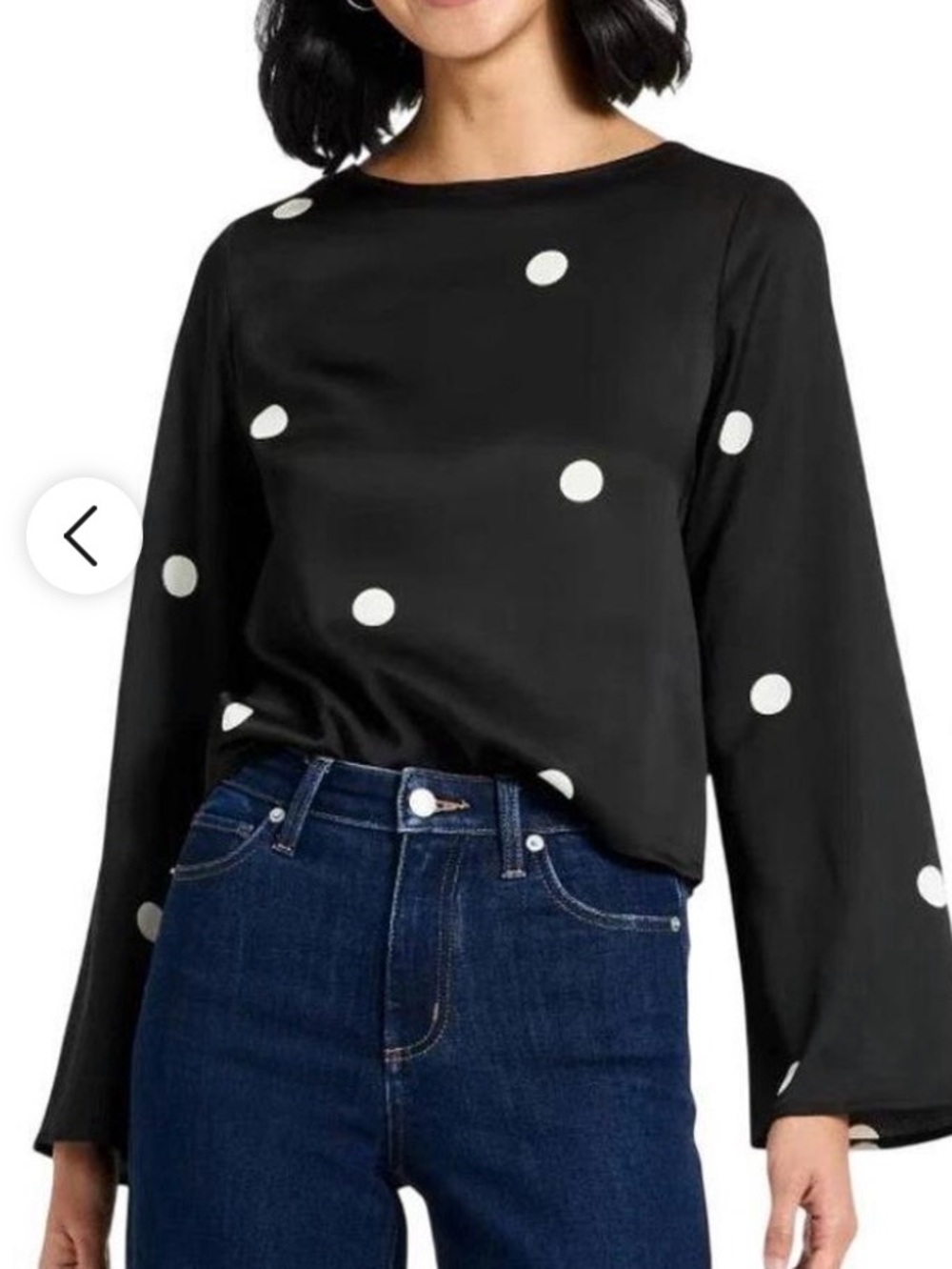 a new day Black Long Sleeve Top with White Polka Dots